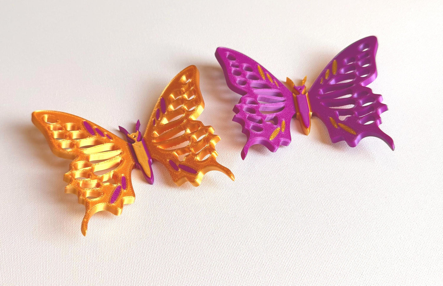 3D Printed Butterfly Ornament Set – Purple and Gold Desk Decor