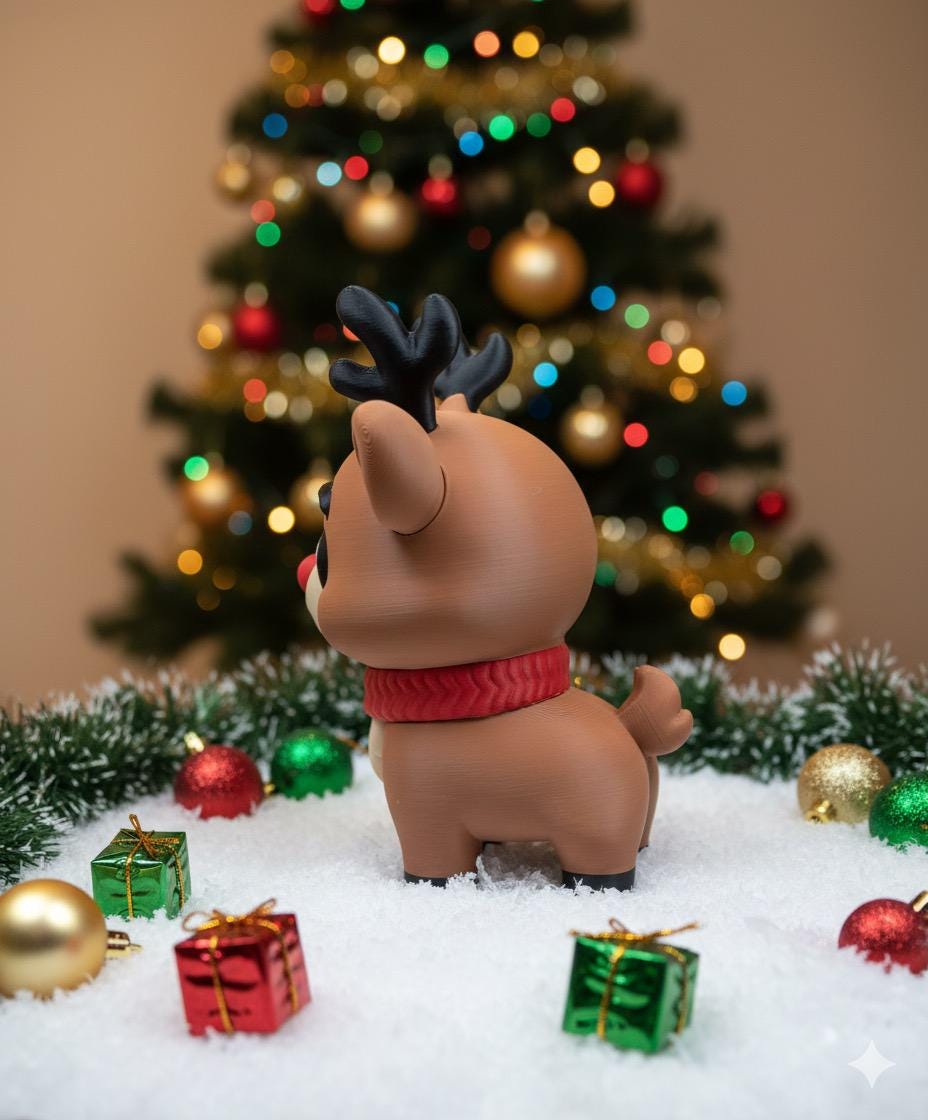5” 3D Printed Rudolph Reindeer – Holiday Decoration - Christmas Figurine