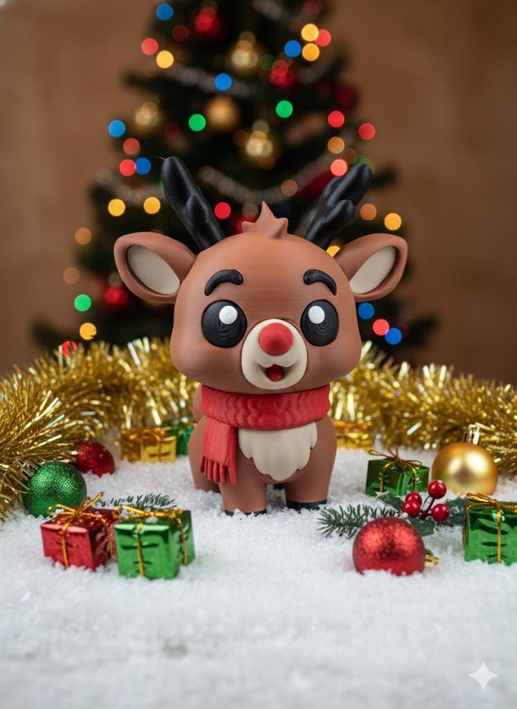 5” 3D Printed Rudolph Reindeer – Holiday Decoration - Christmas Figurine